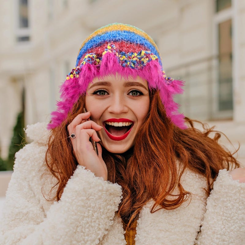 Busnos Crochet Bucket Hats for Women Handmade Hat Cute Foldable Knitted Hats for Women - Image 5